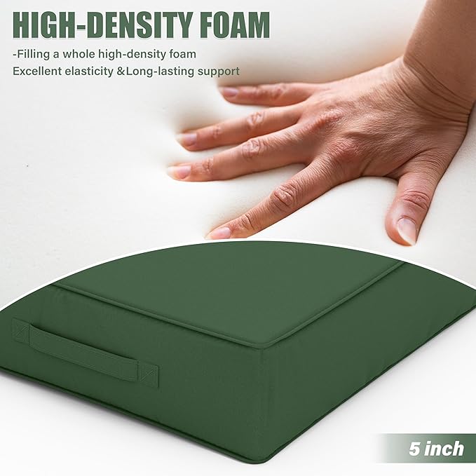 Patio Chair Cushions 24 X 24 X 5 Inch Waterproof Outdoor Seat Cushions for Patio Furniture, Outdoor Sofa Couch Pads with Ties & Handle, Set of 2, Green-VerdiqueGarden