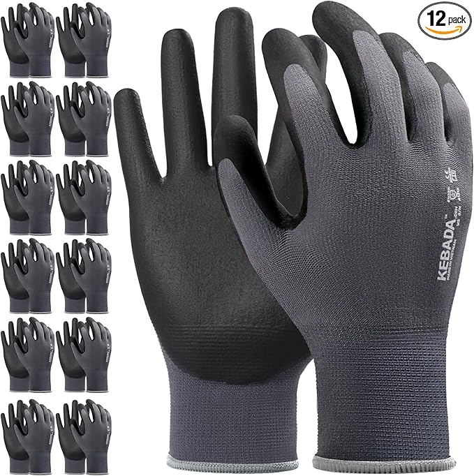 12 Pairs Work Gloves for Men and Women, Nitrile Coated Safety Protective Gloves with Grip, Ideal for Gardening, Warehouse, Mechanic, Light Duty Construction Work,Large-VerdiqueGarden