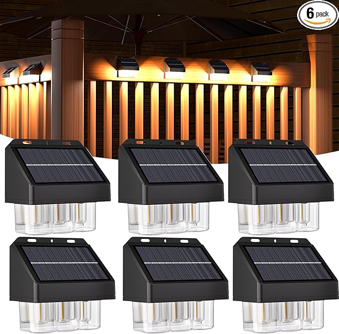 AOSEA High Bright Solar Lights Outdoor IP67 Waterproof, 6 Pack Solar Wall Powered Deck Lights with Tungsten Bulbs, Fence Lights for Outside, Yard, Patio, Fence, Steps, Garden, Landscape (Warm White)-VerdiqueGarden