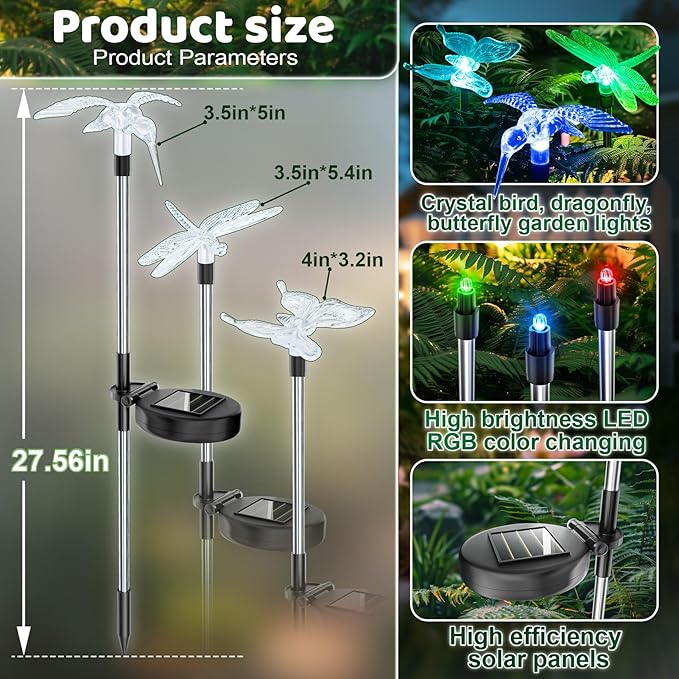 Anordsem Solar Lights Outdoor Decorations: Garden Stake Light Waterproof for Yard Decor Outside - LED Dragonfly Hummingbird Butterfly Lamp for Patio Pathway Home-VerdiqueGarden