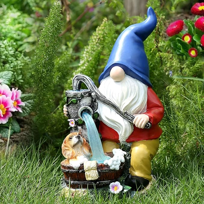 Garden Gnome Statue, Gnome Decoration for Yard with Blue Solar Light, Patio Porch Yard Garden Decor for Outside, Lawn Ornament-VerdiqueGarden