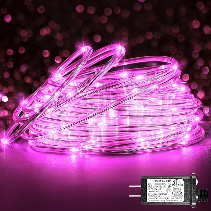 Rope Lights for Outside, 66FT 200 LED String Lights Outdoor with Waterproof 8 Modes, Flexible and Connectable Plug in Fairy Light for Indoor Patio Pool Garden Party Wedding Decorations, Pink-VerdiqueGarden