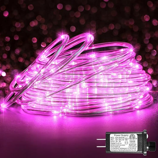 Rope Lights for Outside, 66FT 200 LED String Lights Outdoor with Waterproof 8 Modes, Flexible and Connectable Plug in Fairy Light for Indoor Patio Pool Garden Party Wedding Decorations, Pink-VerdiqueGarden