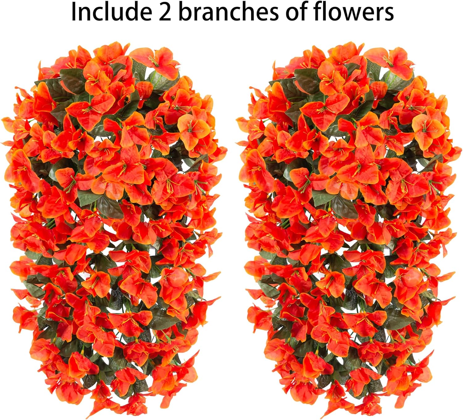 Bougainvillea Artificial Fall Hanging Flowers Plants for Outdoors Autumn Decoration, 2pcs Faux Bougainvillea Vines Orange Fake Flowers Realistic UV Resistant Silk Flowers for Outside Planter Yard Home-VerdiqueGarden