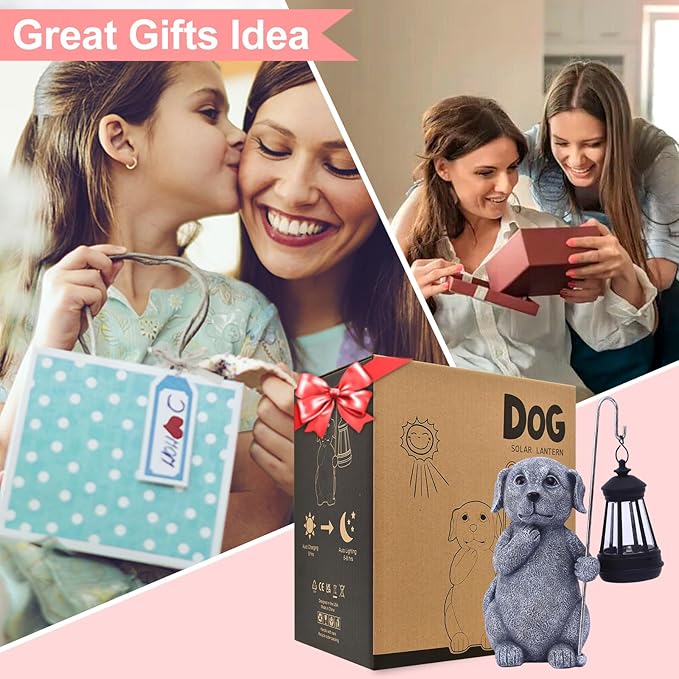 Garden Decor Solar Statues for Mom Grandma Birthdays for Women Sister Wife Lady - Front Patio Balcony Yard Art Lawn Ornaments Porch Outdoor Outside Decorations (Dog)-VerdiqueGarden