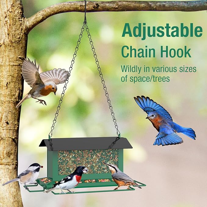 Bird Feeder for Outdoor Hanging, Large Squirrel Proof Birdfeeders w/ 14 Feeding Ports - Heavy Duty Metal Bird Feeders for Outside Hanging, 4 Lb Large Capacity Birdfeeder to Attracting Birds-VerdiqueGarden