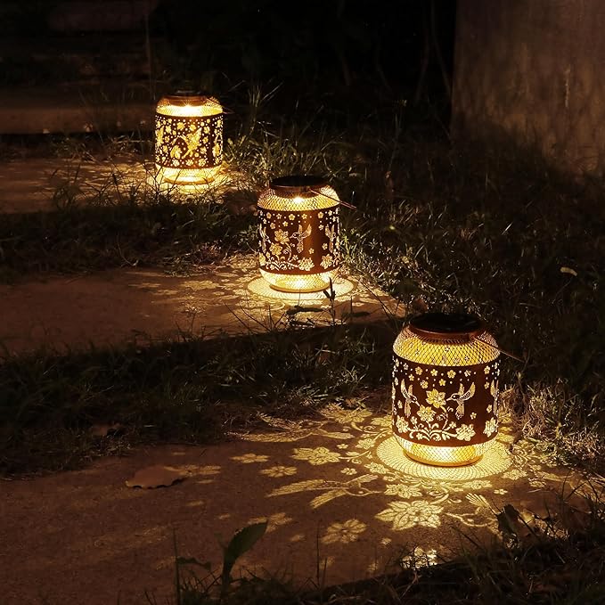 Hummingbird Solar Lanterns Outdoor Waterproof Garden Decor Birthday Gifts for Women Mom Grandma, Hanging Solar Lights Metal Lantern Decoration Outside for Yard, Patio, Backyard, Porch-VerdiqueGarden