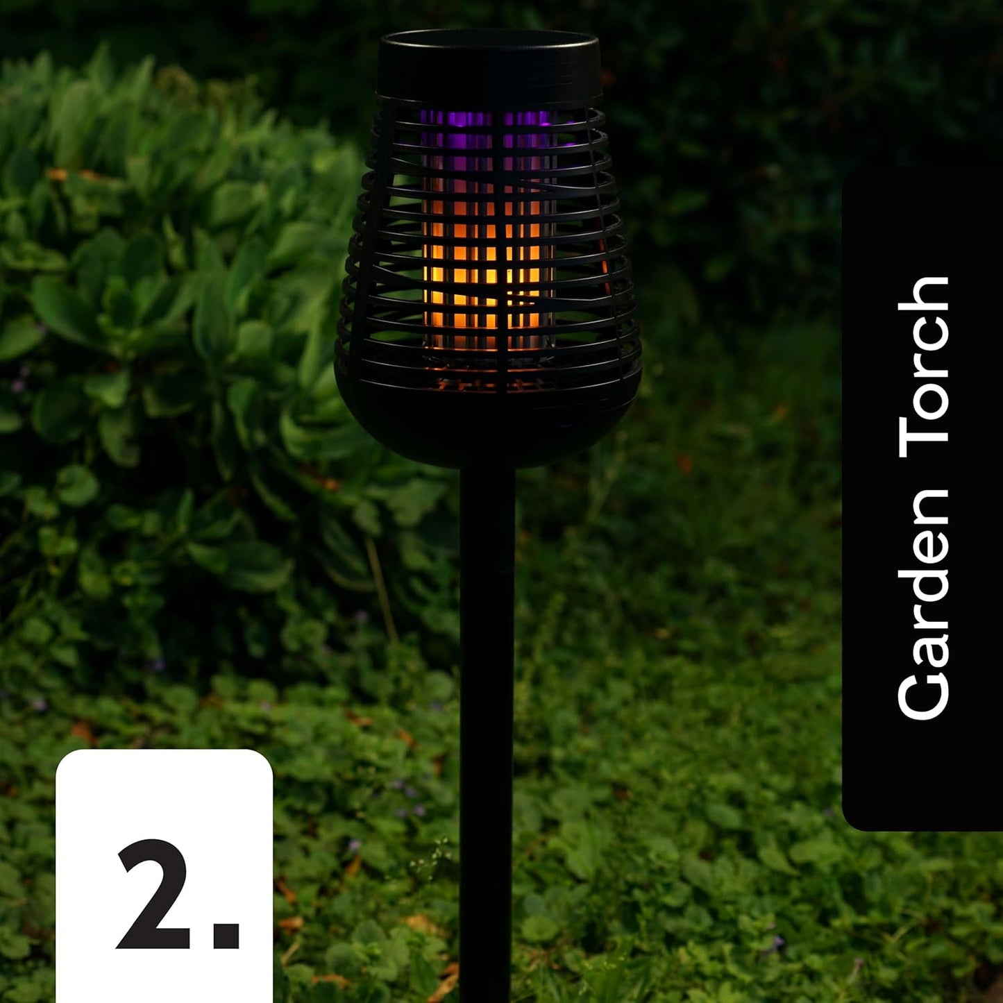 PIC Bug Zapper, 600V Solar Powered Insect Trap & Fly Zapper for Outdoor Use, LED Flickering Flame, Activates Automatically in Dark, Weatherproof Outdoor Fly Trap, Kills Bugs on Contact, Twin Pack-VerdiqueGarden