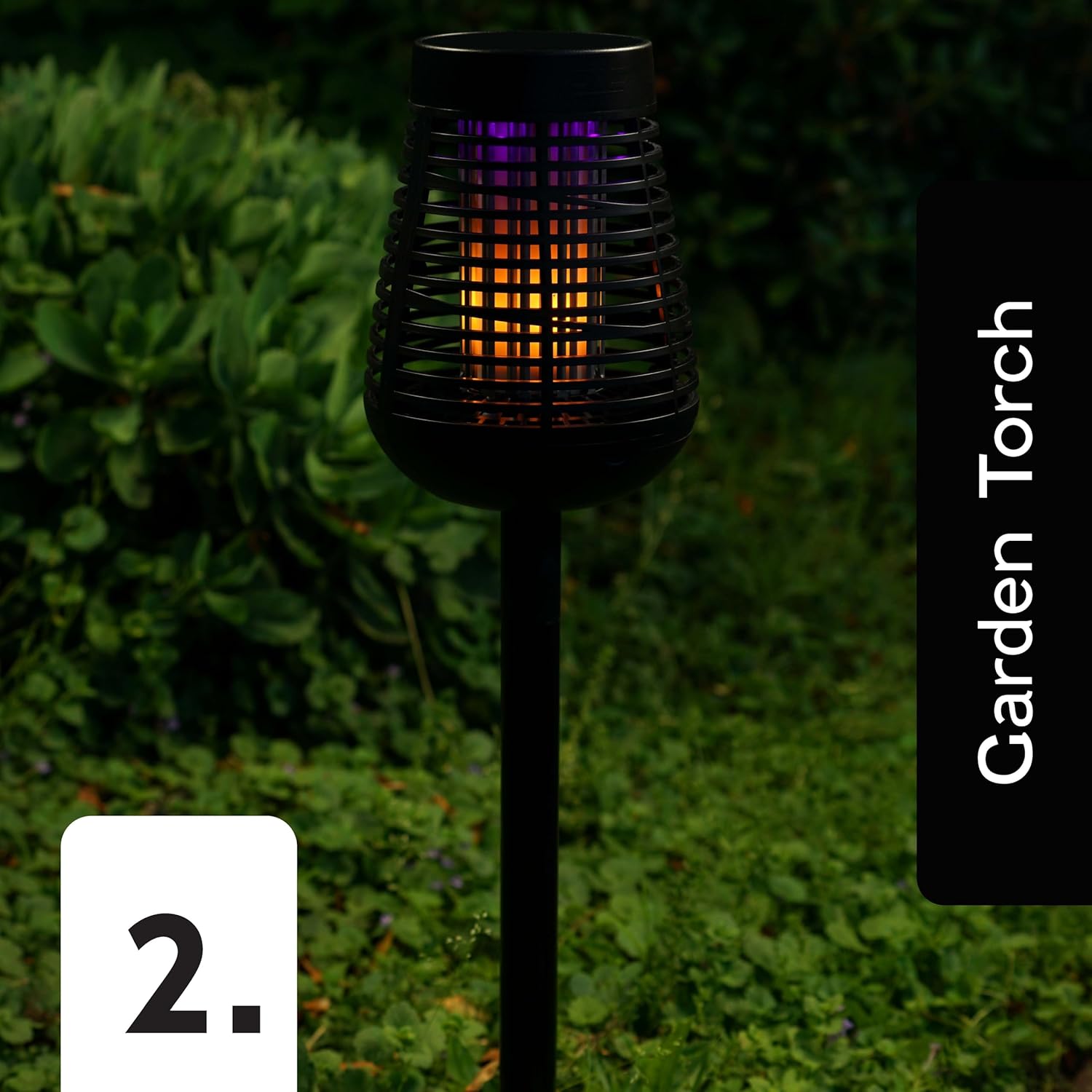 PIC Bug Zapper, 600V Solar Powered Insect Trap & Fly Zapper for Outdoor Use, LED Flickering Flame, Activates Automatically in Dark, Weatherproof Outdoor Fly Trap, Kills Bugs on Contact, Twin Pack-VerdiqueGarden