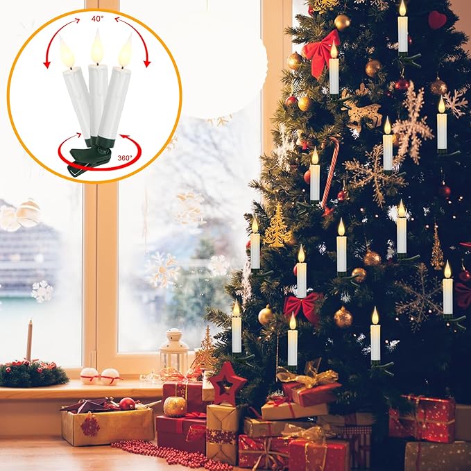 DRomance Christmas Tree Flameless Taper Candle Lights Battery Operated with 10-Key Remote and Timer, 30 Pack Plastic 3D Wick Flickering LED Taper Candles Multi-Using Home Garden Holiday Decor 3.4"-VerdiqueGarden