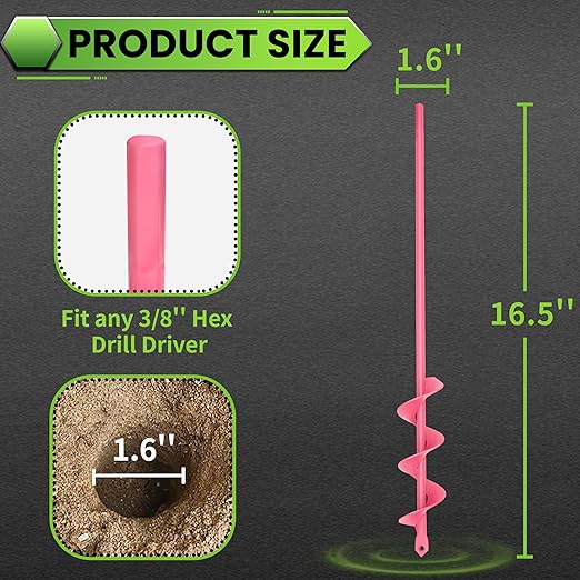 SYITCUN Auger Drill Bit for Planting - 1.6"X16.5" Heavy-Duty Garden Auger Spiral Drill Bit - Bulb Planter Tool & Auger Post Hole Digger - 3/8" Hex Drive Drill-VerdiqueGarden