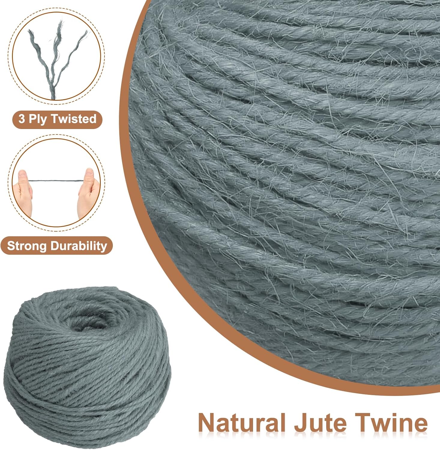 uxcell 328 Feet Natural Jute Twine String,3mm Thin Garden Twine Rope Colored Plant String Cord for DIY Art Crafts Gift Wrapping Decoration Packing Gardening Plant Hanger,Grey-VerdiqueGarden