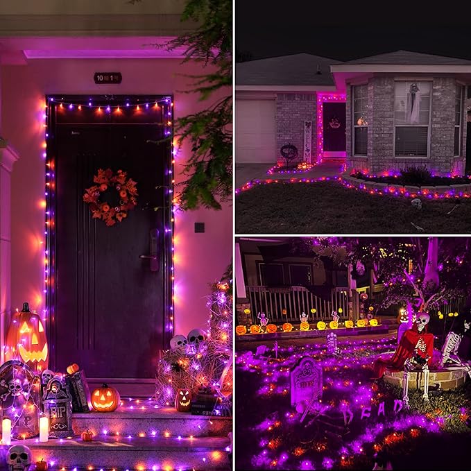 JMEXSUSS Halloween Lights Outdoor, 66FT Purple Orange Lights for Halloween Decorations, 200 LED Halloween String Lights Indoor for Bedroom Fireplace Mantel Party Patio Yard Door Halloween Tree-VerdiqueGarden