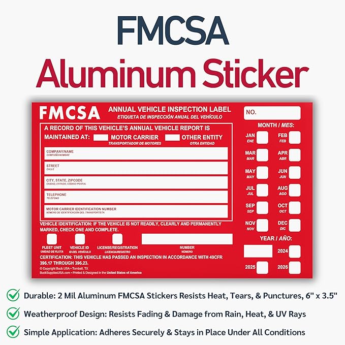 5 Pack 3-Ply Carbonless Annual Vehicle Inspection Report Forms with FMCSA Red Aluminum Labels & White Mylar Laminate Vinyl Labels, DOT Inspection Forms and Stickers, Shrink-Wrapped, 8.5" x 11.75"-VerdiqueGarden