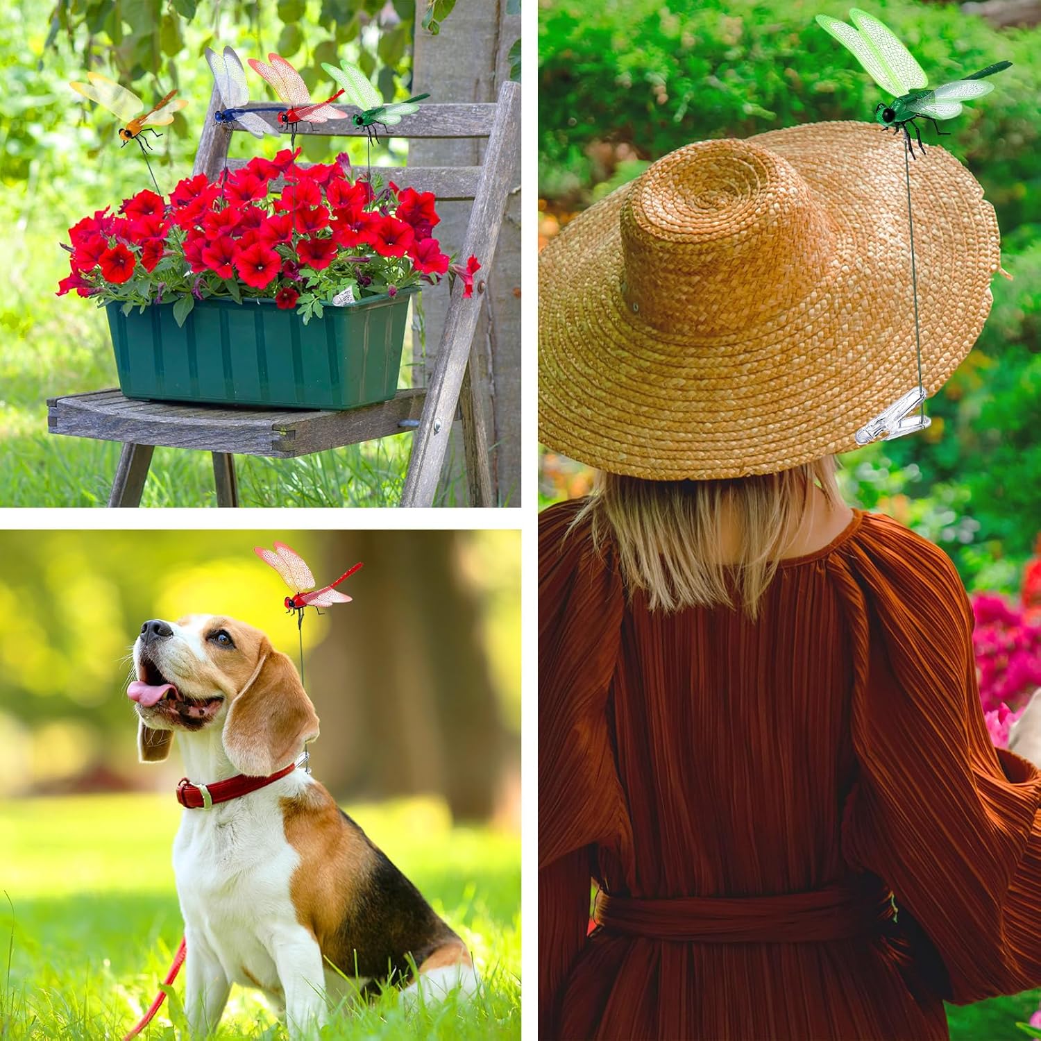 12 Pcs Colorful Dragonfly Clips 3D Simulation Dragonfly Garden Stakes Decor Deer and Horse Fly Deterrent, Bird Fly Scare Devices for Patio Garden Decoration-VerdiqueGarden