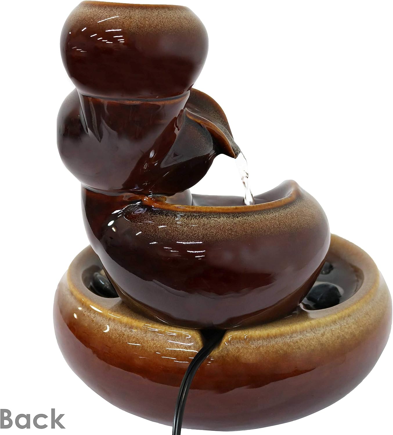 Sunnydaze Tiered Vessels Ceramic Tabletop Water Fountain - Relaxing Indoor Fountain for Office, Bedroom, or Living Room - Brown-VerdiqueGarden