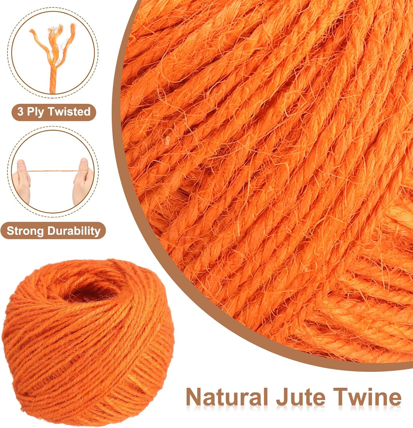 uxcell 164 Feet Natural Jute Twine String,2mm Thin Garden Twine Rope Colored Plant String Cord for DIY Art Crafts Gift Wrapping Decoration Packing Gardening Plant Hanger,Orange-VerdiqueGarden