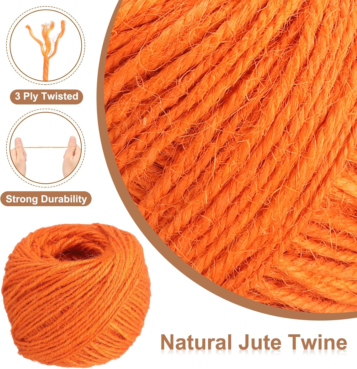 uxcell 164 Feet Natural Jute Twine String,2mm Thin Garden Twine Rope Colored Plant String Cord for DIY Art Crafts Gift Wrapping Decoration Packing Gardening Plant Hanger,Orange-VerdiqueGarden