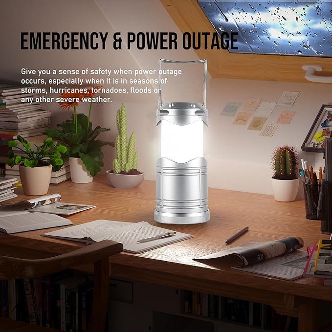 Lichamp LED Camping Lantern, 4 Pack Battery Powered Flashlight for Power Outages, Portable Collapsible Hanging Light Essential for Home, Outdoor, Emergency Lamp Survival Kit Gear for Hurricane, B4SL-VerdiqueGarden