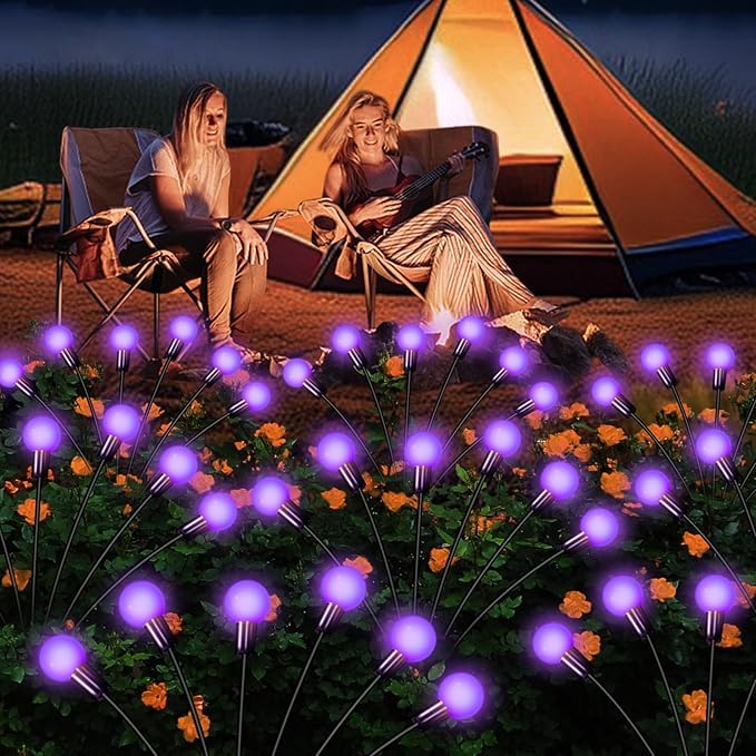Solar Garden Lights Outdoor, Waterproof Solar Powered Lights for Yard Pathway Patio, Swaying Lawn Decor as Gardening Gifts for Women Holiday (Purple, 4 Pack 24 LED)-VerdiqueGarden