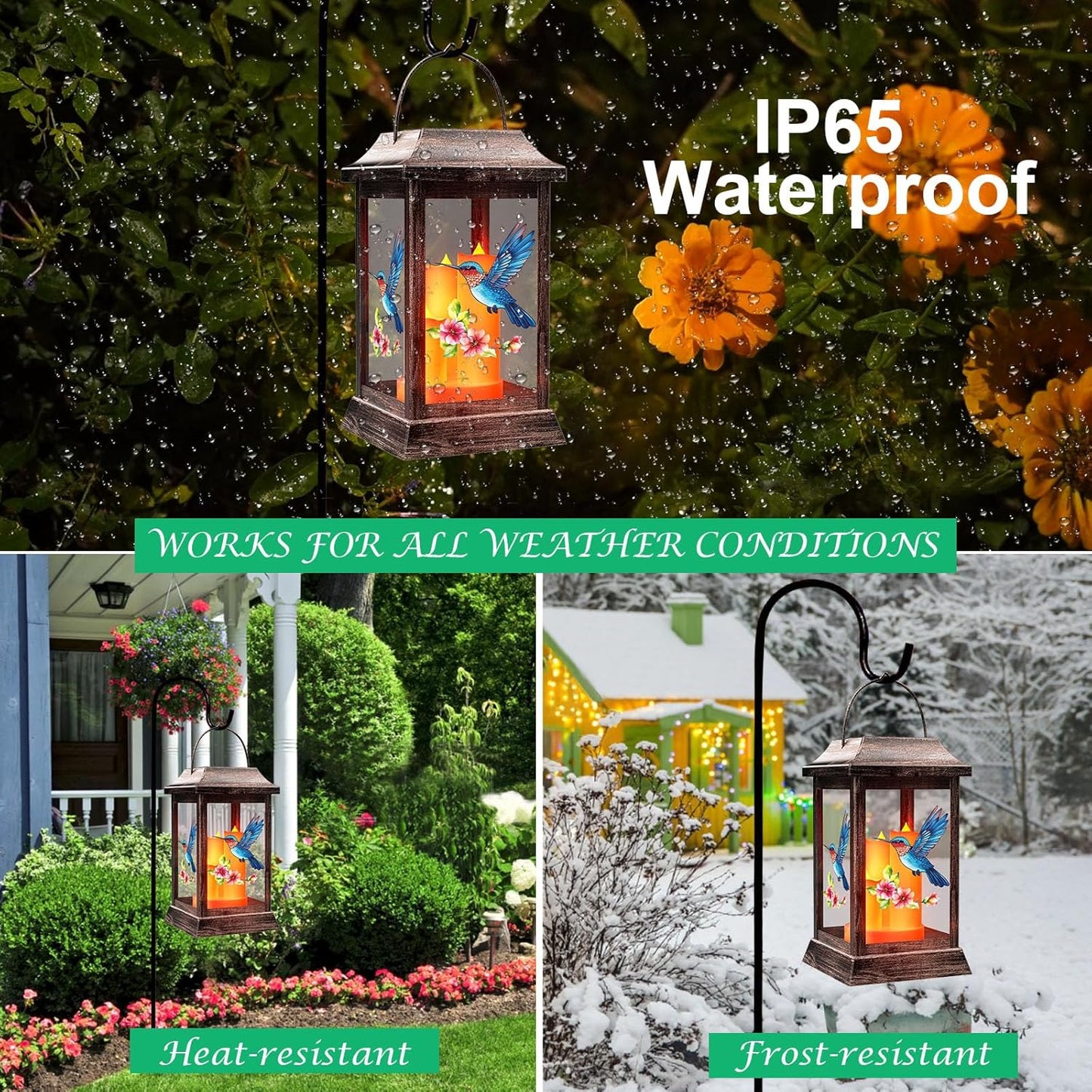 Hummingbird Solar Lanterns Outdoor, Metal Glass Hanging Solar Lights, Gardening Gifts for Mom Women Mother's Day, Waterproof Garden Decor Decorative Lights for Outside Yard Porch Patio Decorations-VerdiqueGarden