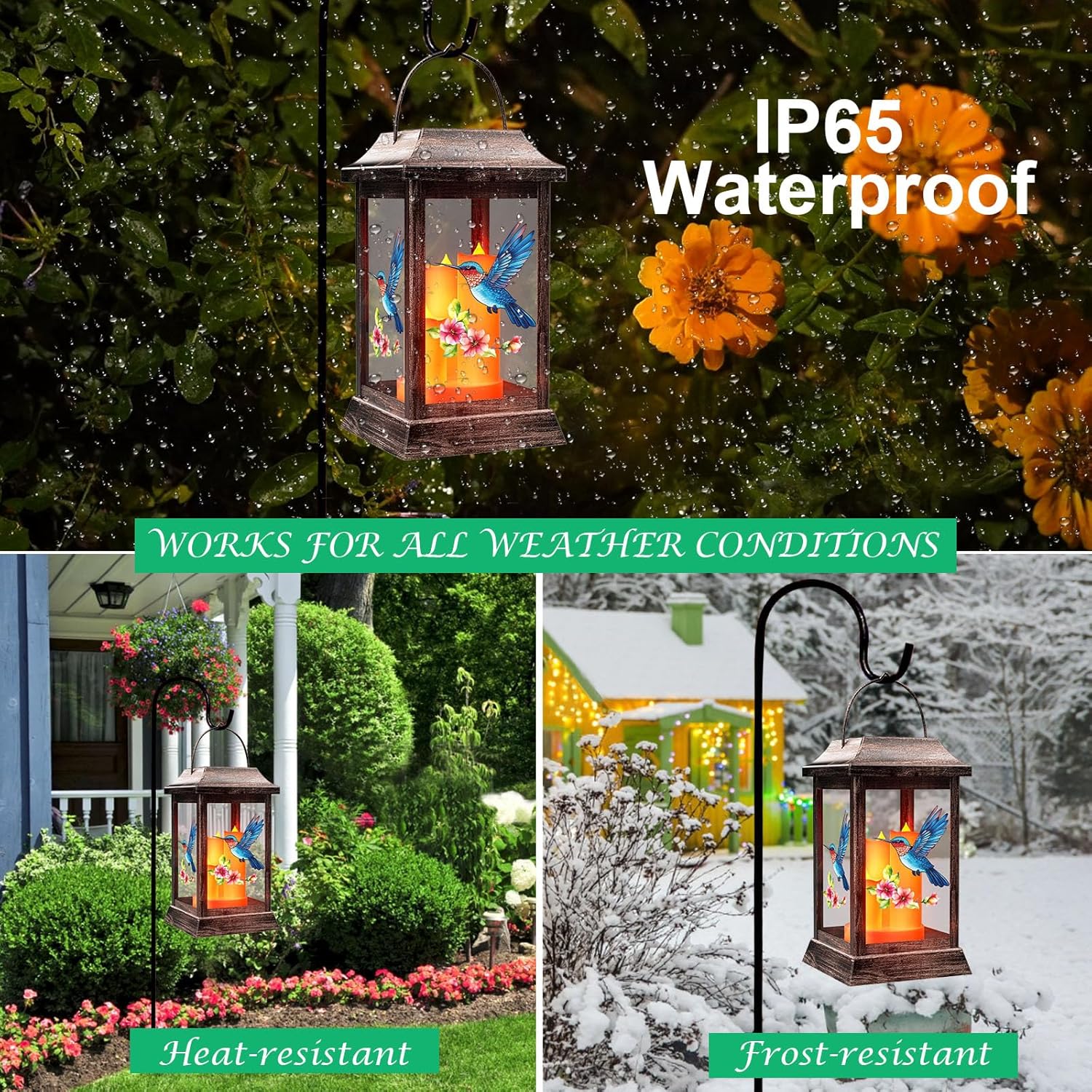 Hummingbird Solar Lanterns Outdoor, Metal Glass Hanging Solar Lights, Gardening Gifts for Mom Women Mother's Day, Waterproof Garden Decor Decorative Lights for Outside Yard Porch Patio Decorations-VerdiqueGarden