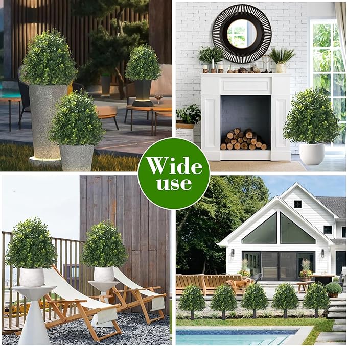 20" Artificial Boxwood Topiary Balls Trees with Ground Spike, 2 Pack UV Resistant Artificial Shrubs, Fake Evergreen Artificial Plant Brush for Indoor Outdoor Front Porch Garden-VerdiqueGarden