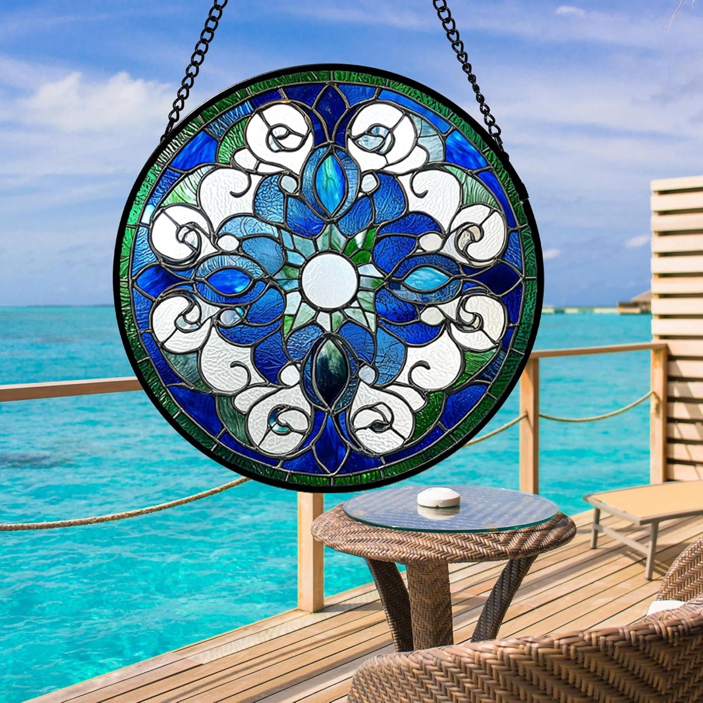 Stained Glass Window Hanging, Boho Style Sun Catchers Diamond Glass Panel Hangings Tiffany Suncatcher Decor for Birthday for Women, Men, Wife, Aunt, and Mom 14.9x14.9 in-VerdiqueGarden