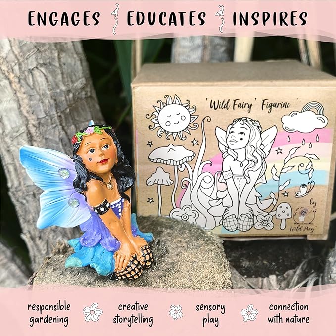 WILD PIXY Indoor Fairy Figurine – Miniature Fairy for Gardens, Ornaments, or Cake Toppers, Fairy Garden Decor and Accessories, Premium Resin, Designer Gift Box with Poem Card-VerdiqueGarden