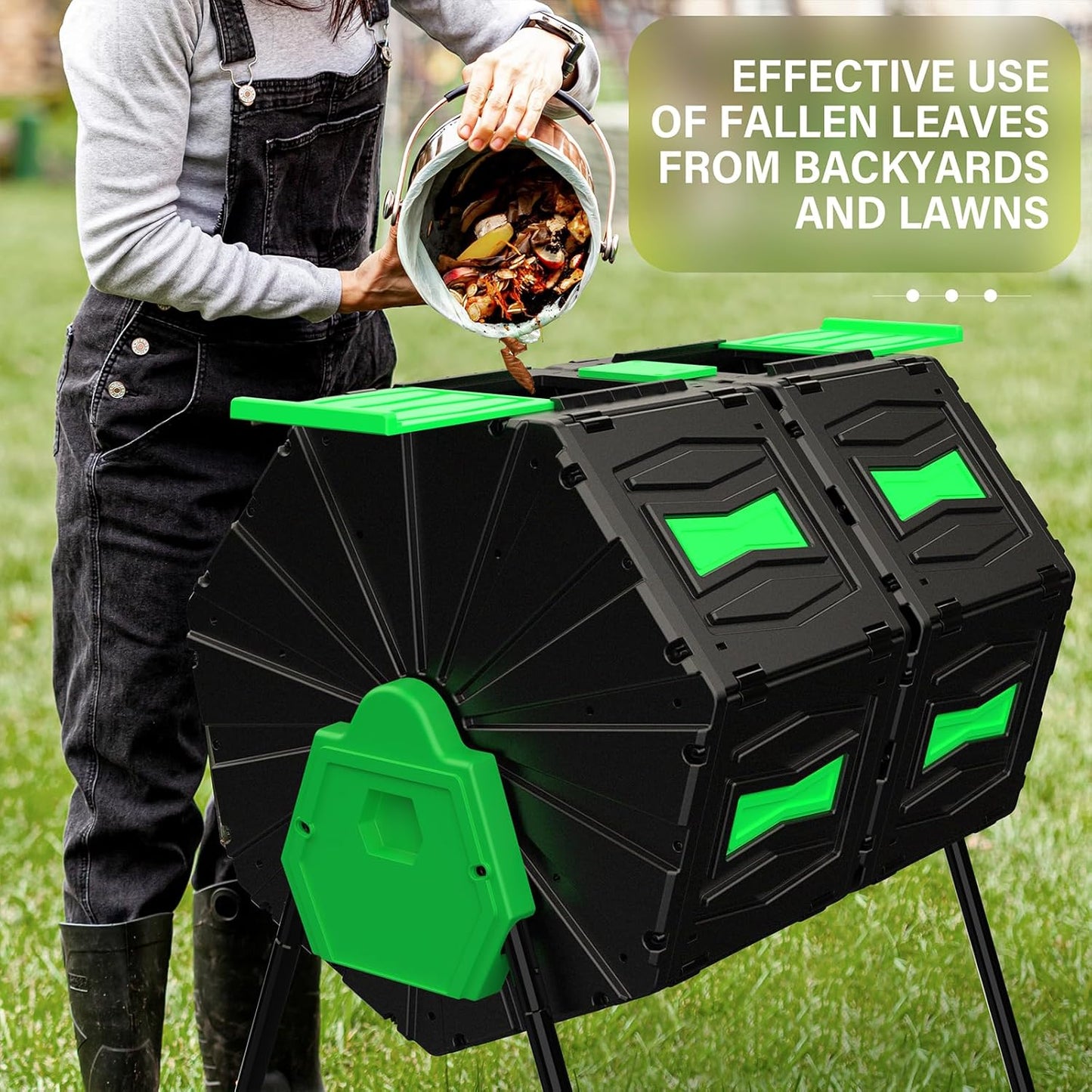 Compost Tumbler, 45 Gallon / 170L Dual Chamber Compost Bin Outdoor, 360° Rotating Composter Tumbler, BPA-Free Fast-Working All-Season Heavy-Duty Large Capacity Compost Bin Kitchen Garden Yard Waste-VerdiqueGarden