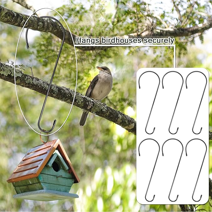 6 Pack 16 Inch Extra Large S Hooks for Hanging Plants, Rust-Proof Heavy Duty Tree Branch Hook Plant Hooks Outdoor for Hanging Bird Feeder,Patio,Indoor Uses-VerdiqueGarden