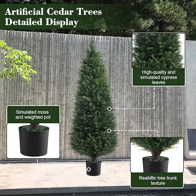 Two 4ft Artificial Plants Topairy Faux Cedar Trees for Outdoor Planters, 48IN Tall Fake Pine Bushes UV Resistant Large Potted Shrubs for Front Porch Décor-VerdiqueGarden