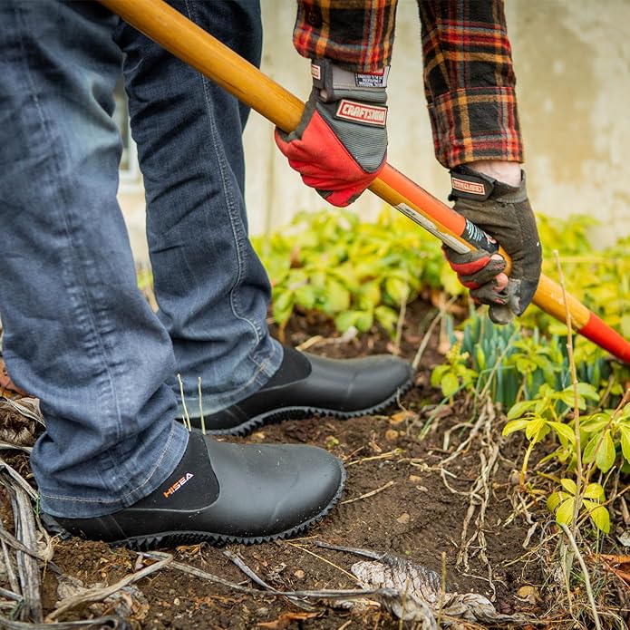 HISEA Unisex Waterproof Garden Shoes, Men's Rubber Rain Boots Women's Ankle Rain Shoes Neoprene Camp Booties Outdoor Slip-On Footwear for Gardening, Farming, Camping, Car Wash, Lawn Care and Yard Work-VerdiqueGarden