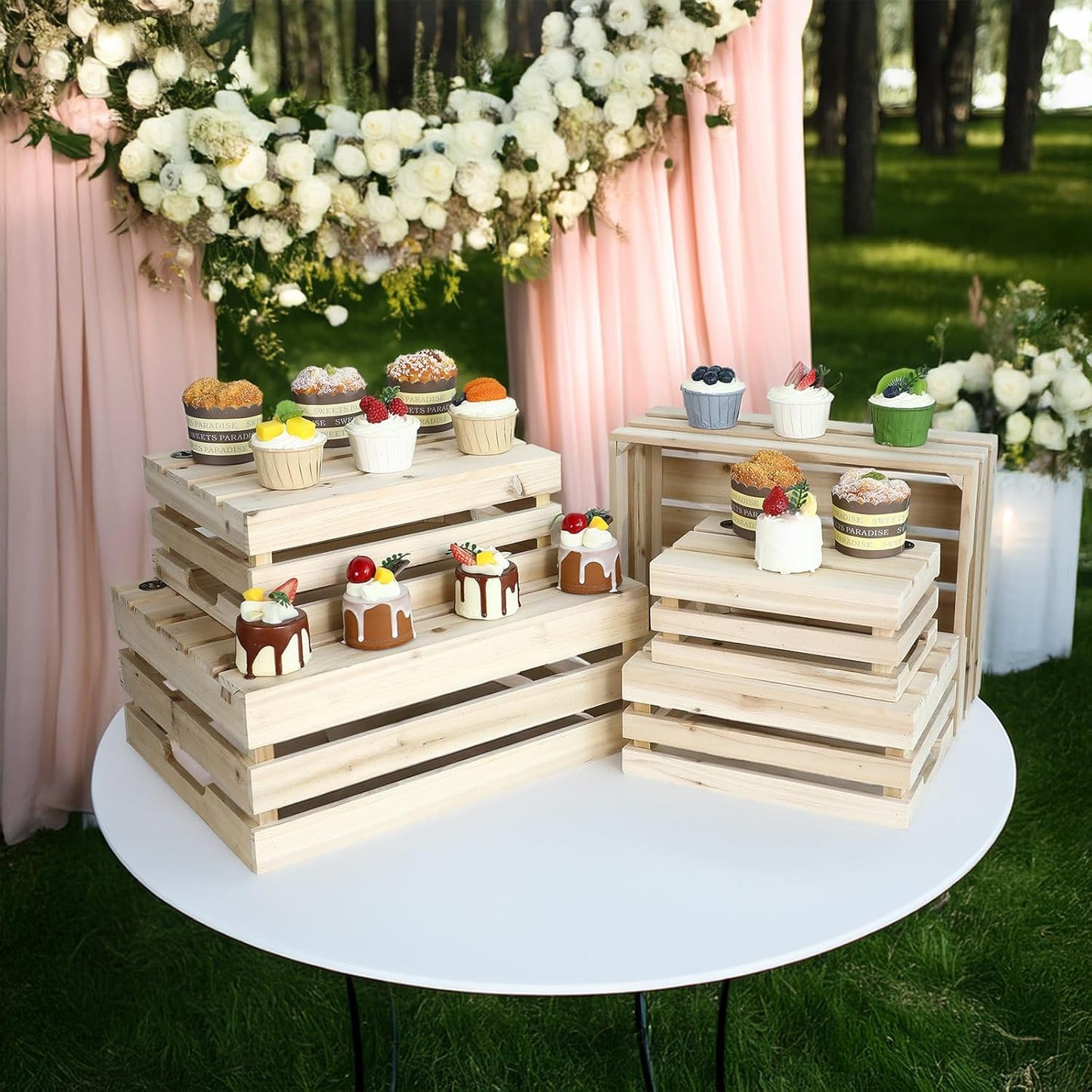 Wooden Crates, Unfinished Set of 5 Large Wood Crates with Handles, Rustic Farmhouse Wooden Crate for Decor, Wedding Birthday Home Party Living Room Kitchen Decoration-VerdiqueGarden