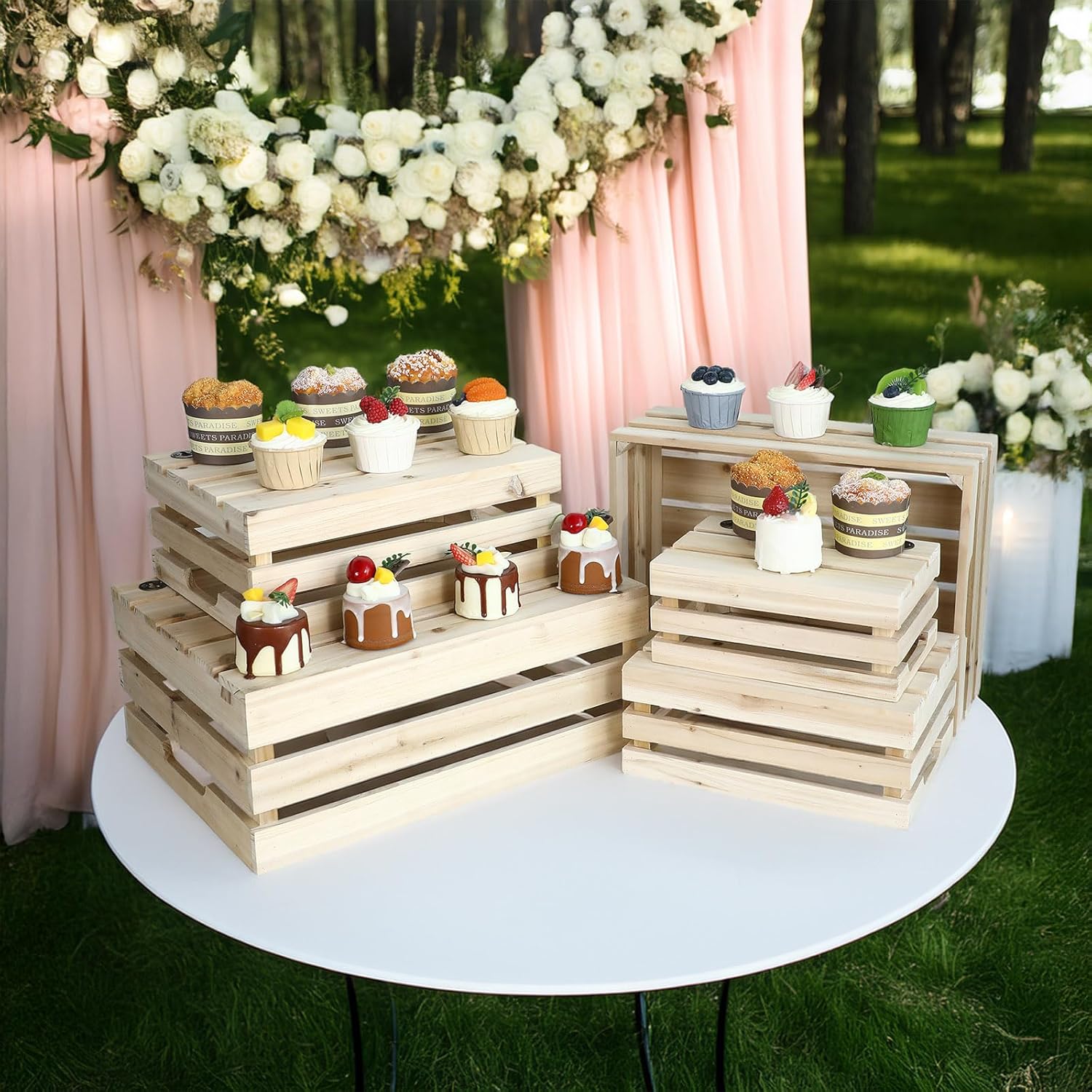 Wooden Crates, Unfinished Set of 5 Large Wood Crates with Handles, Rustic Farmhouse Wooden Crate for Decor, Wedding Birthday Home Party Living Room Kitchen Decoration-VerdiqueGarden