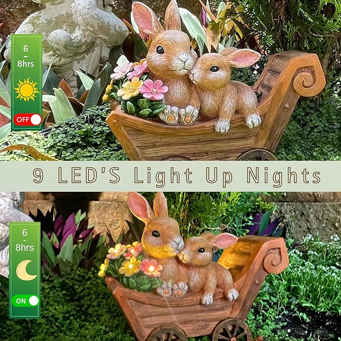 Bunny Solar Garden Statues, Rabbit Decor & Yard Ornaments, Cute Garden Decor for Outside, Gifts for Moms, Solar Figurines Outdoor Statue, Gardening Gifts for Women, Bunnies Ornament - Large-VerdiqueGarden