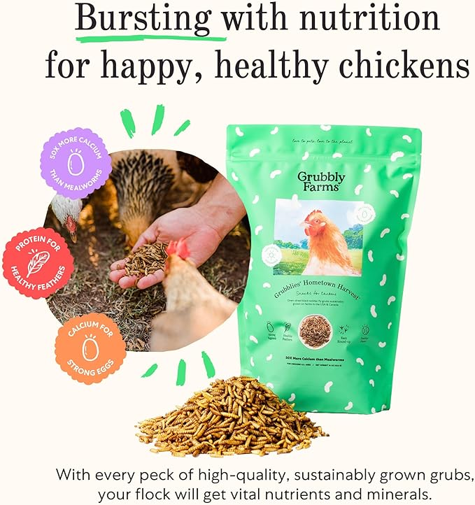 Grubblies - Black Soldier Fly Larvae for Chickens - Chicken Treats Grown in The US and Canada - for Strong Eggshells and Healthy Feathers - Grubblies Hometown Harvest 1LB-VerdiqueGarden