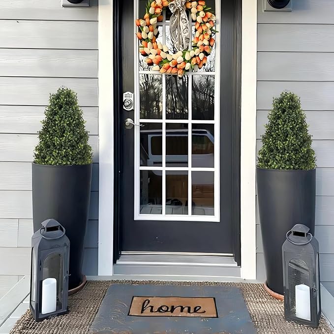 30" Boxwood Topiary Trees Artificial Outdoor Set of 2, UV Resistant Faux Plants for Front Porch Planters, Realistic Cone-Shaped Fake Bushes & Shrubs, 2.5ft Evergreen Decoration-VerdiqueGarden