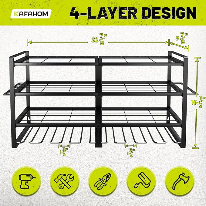 KAFAHOM Power Tool Organizer-8 Drill Holder Wall Mount,4 Layer Heavy Duty Metal Power Tool Storage Rack,Garage Tool Organizer and Storage with Screwdriver Holder/Plier Holder/Hammer Holder-VerdiqueGarden