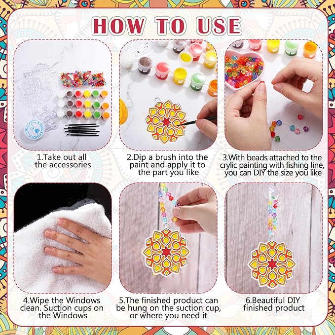 30 Sets Suncatchers Window Art Kits, DIY Sun Catchers Bulk Crafts Paint Your Own Window Ornaments for Boys Girls Classroom Home Party Birthday Activity Decor(Mandala Style)-VerdiqueGarden