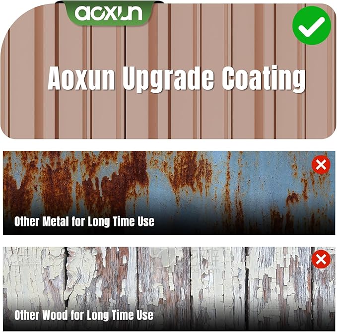 Aoxun 6'x4' Outdoor Storage Shed with Base Galvanized Steel Metal Garden Shed for Patio, Lawn & Garden(Brown, 6' x 4'W/Base)-VerdiqueGarden