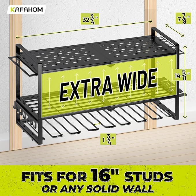 KAFAHOM Power Tool Organizer for Tool Storage, 8 Drill Holder Wall Mount, Tool Holder and Storage Rack for Garage Organization, Heavy Duty Metal Tool Shelf with Air tool/Screwdriver/Hammer Holder-VerdiqueGarden