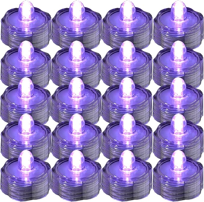 Bright LED Floral Tea Light Vase Submersible Lights for Party Wedding (Purple, 20 Pack)-VerdiqueGarden
