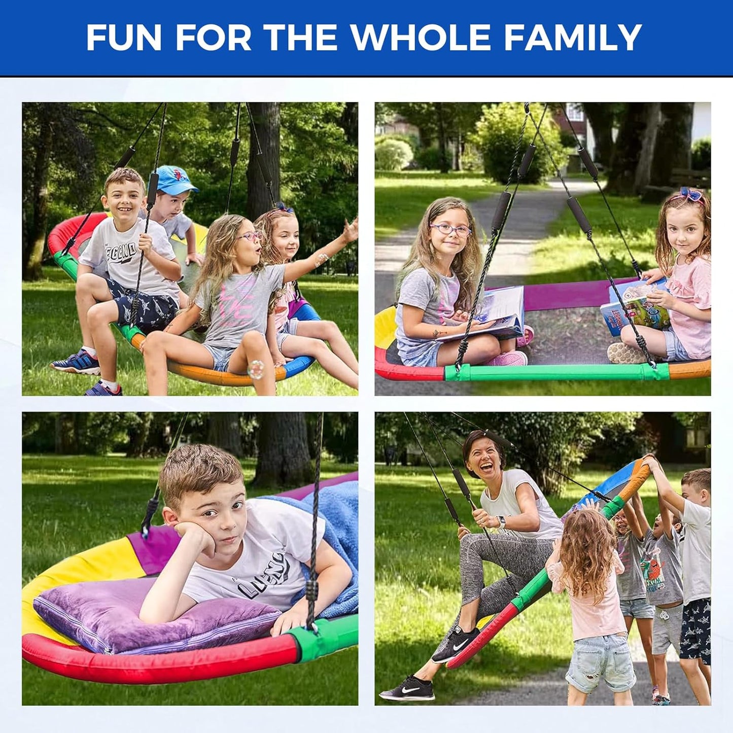 Tree Swing – 60 Inch Oval Saucer Swing for Kids and Adults Outdoor – Backyard Tree Swings with 700Lb Weight Capacity, 900D Oxford Waterproof Fabric Hanging Straps (Multicolor)-VerdiqueGarden