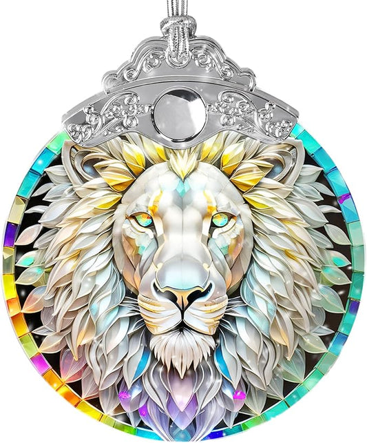 Stained Glass Suncatcher, Jocidea Lion Ornament, Christmas Ornaments, Holidays Ornaments, Christmas Tree Decor, Lion Decor for Home, Lion Gifts-VerdiqueGarden
