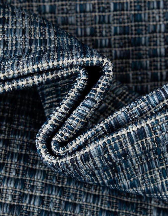 Unique Loom Outdoor Border Collection Area Rug - Soft Border (5' 3" x 7' 1" Rectangle Blue/Ivory)-VerdiqueGarden