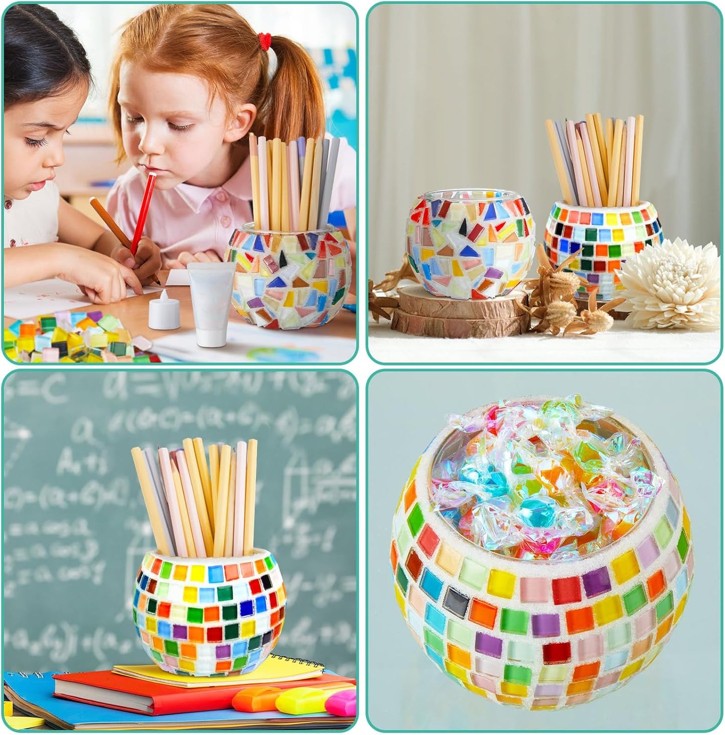 2 Set Glass Mosaic Candle Holder Kit Include Tea Light Holder, Glass Mosaic Tiles DIY Crafts Creativity Handmade Artwork for Adults Home Lighting Decor(Rainbow Theme)-VerdiqueGarden