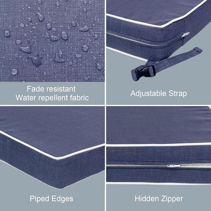 LVTXIII Patio Chair Cushions 22"x22"x3", Water-Repellent Outdoor Seat Cushions for Patio Furniture, Square Chair Pads with Ties for Home Garden Decoration, Set of 2, Textured Navy-VerdiqueGarden