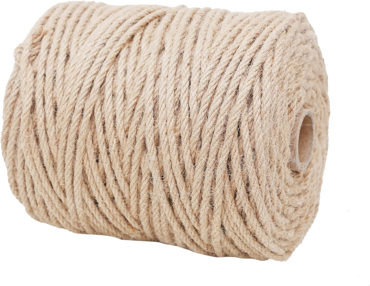 Natural Jute Twine 656ft 6mm,4Ply Twisted Thick Twine Rope Strong Jute String Roll for Crafts Gift Wrapping Gardening Home Decor Bundling Cat Scratching Post-VerdiqueGarden