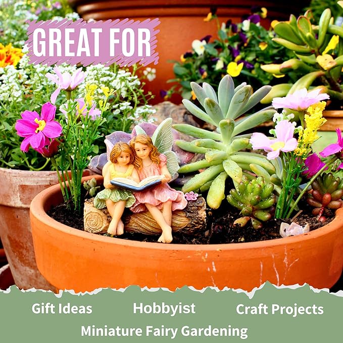 Fairies for Fairy Garden, Fairy Garden Accessories for a Garden - Garden Fairies for a Miniature Fairy Garden - Cute Fairy Garden Fairies, Sitting Sister Fairies-VerdiqueGarden